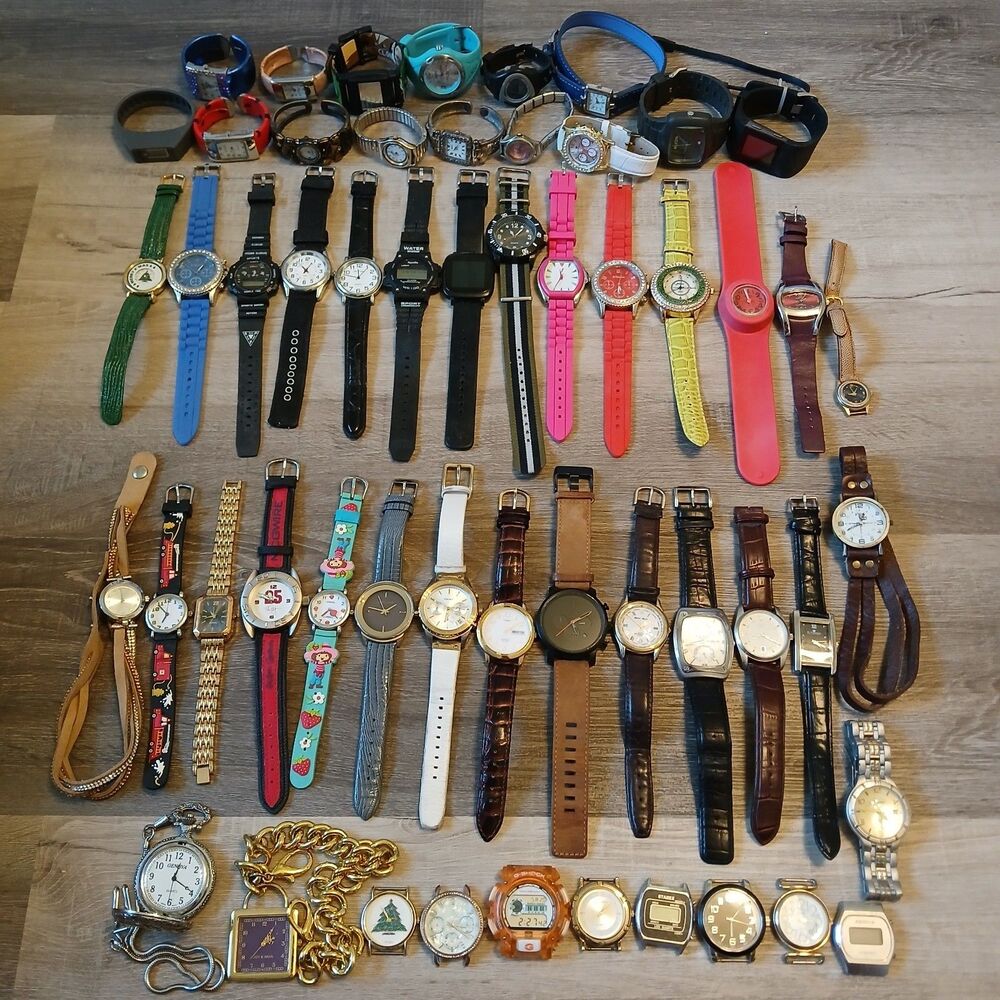 Huge Watch Lot of 50+ Mixed Brands Vintage & Modern Parts/Repair Untested-Box C2